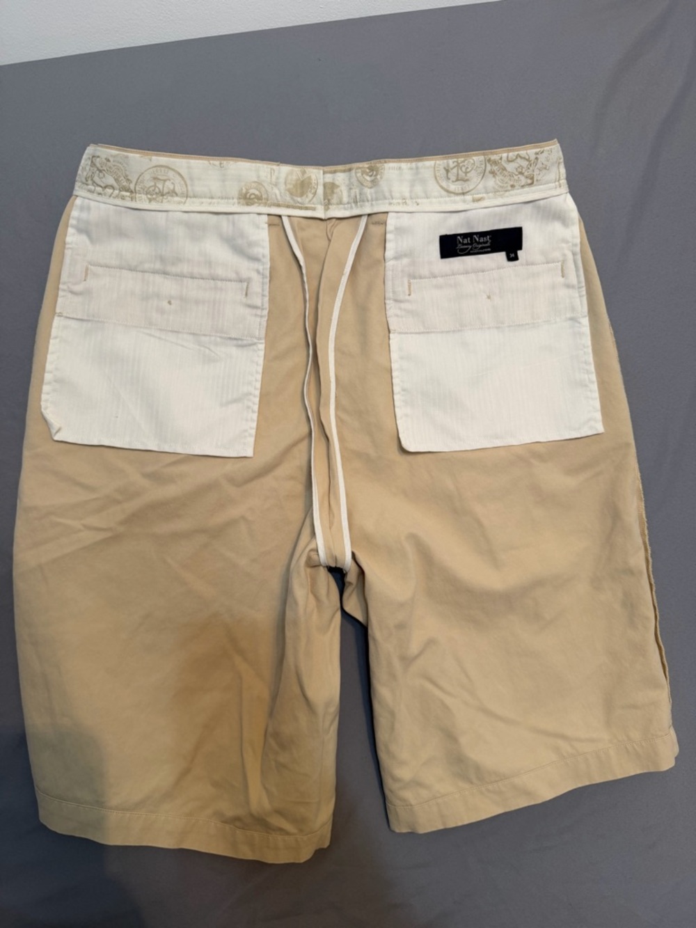 Nat Nast Men's Size 34 Beige Flat-Front Cotton Shorts - Picture 11 of 13